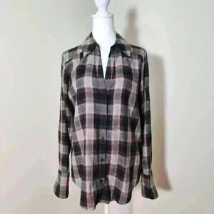 NWOT PAIGE Long Sleeve Button Down Shirt | Pink & Black Multi Flannel